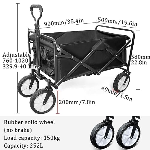 Chariot De Jardín Plegable con Manija Ajustable, Capacidad 150Kg y 252L, Ruedas de Goma, Ideal para Camping y Playa miniatura 7