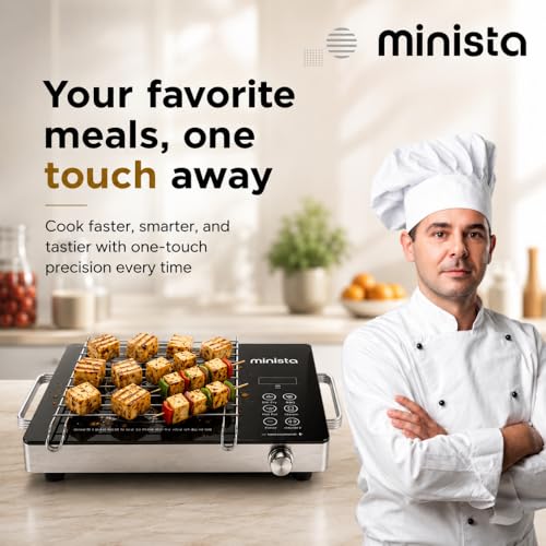 Image of Minista 2200W Infrared Induction Cooktop Stove With Grill Rack, Suitable for All Cookware, Premium Glass Top,Touch Control, Digital Display,Timer, 4 cooking modes, Auto Shut Off, 1 Year Warranty Black