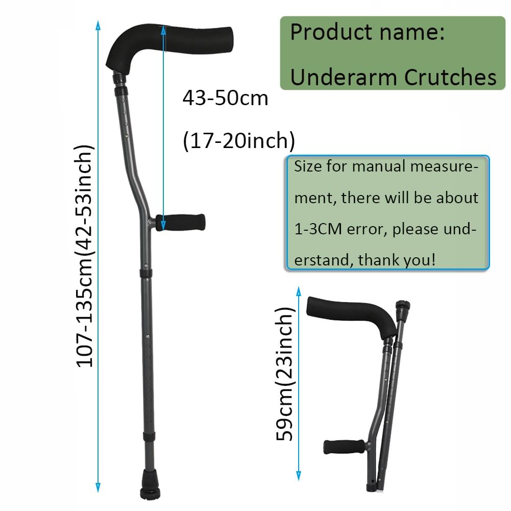 Muletas Plegables Ideales para Viajar o Trabajar, muletas axilares con Almohadilla y empuñadura, Capacidad de Carga 220 LB
