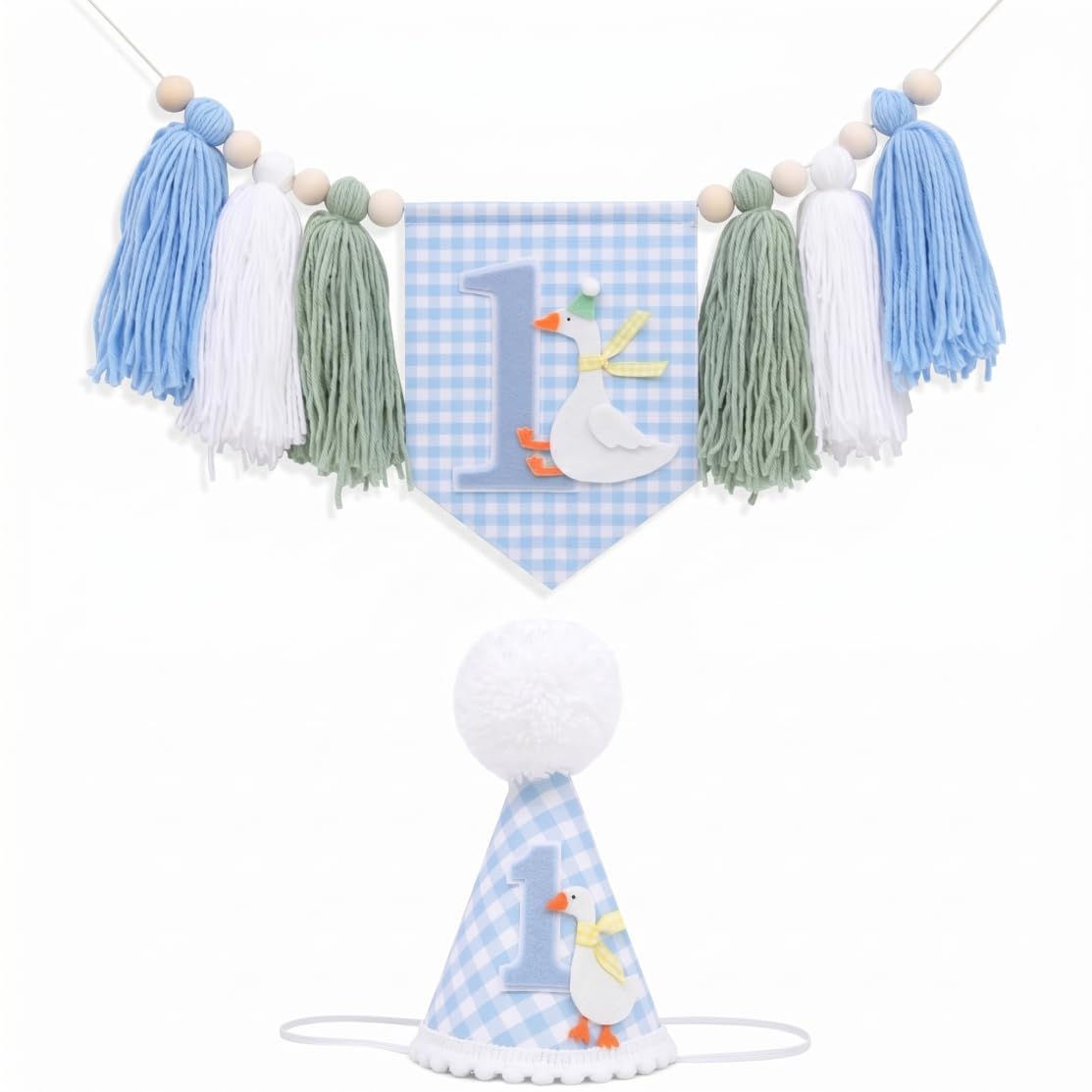 one high chair banner boy|1st Birthday Decorations Boy Funny Goose High Chair Banner - One Year Old Party Yarn Tassel Decor, Blue/green/white