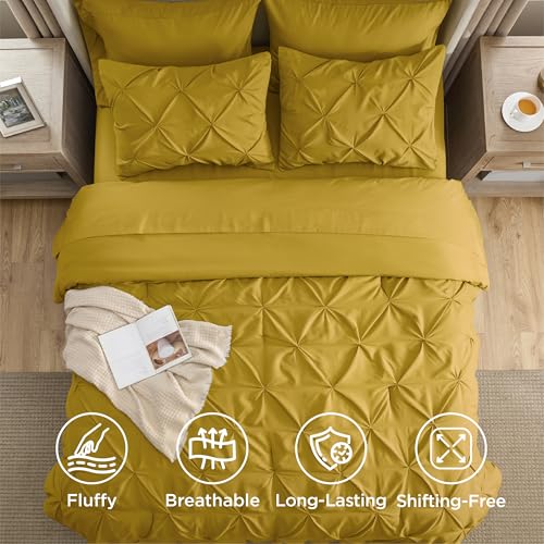 Image of Bedsure Full Comforter Set Mustard Yellow - Bed in a Bag Full Size Bedding Set 7 PCS, GentleSoft Bed Set Gift for Family, All Season Down Alternative Comforter with Sheets, Pillowcases & Shams