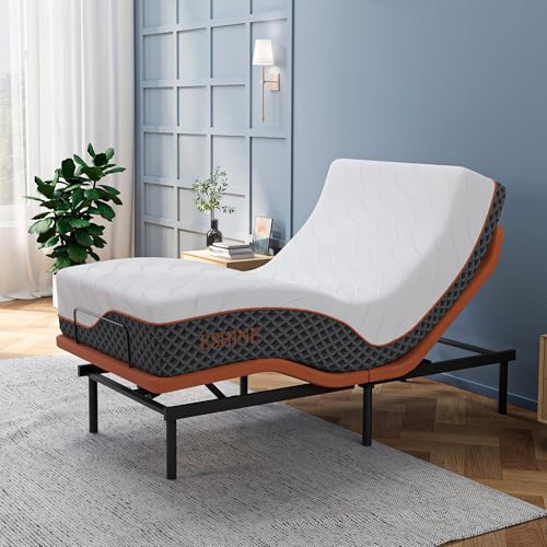 Image of ESHINE Twin XL Adjustable Bed Frame 12 inch Hybrid Matt with Smart App | Bed Base, Lumbar Support, Head-Pillow-Tillt, Wireless Remote, Zero Gravity, Dual USB, Under Bed Light, 6000 Series