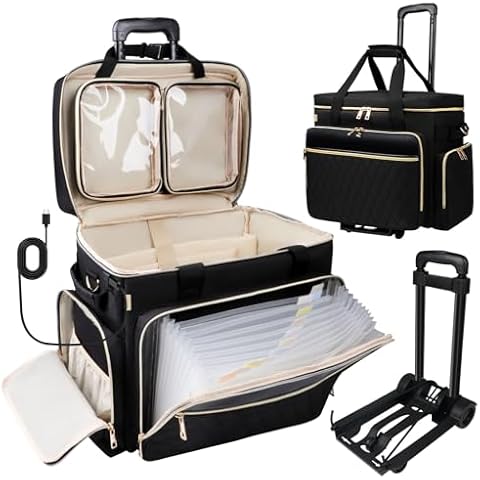 SIYNPAV Rolling Teacher Bag with Accordion File Organizer, USB Port& 15.6 Inch Laptop Compartment, Wheeled Teacher Tote Bag with Detachable Trolley for Teaching& Office Supplies Storage (Black) Cover