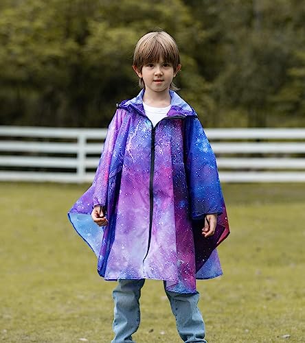 Image of SaphiRose Lightweight Kids Rain Poncho Waterproof Jacket Zipper Up Rain Coat