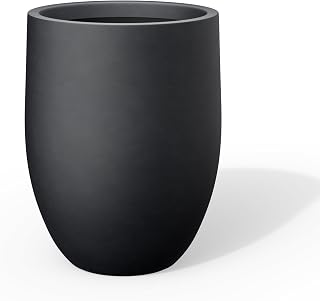 Kante Large Round Bullet Black Concrete Planter 21.7" Tall, Outdoor