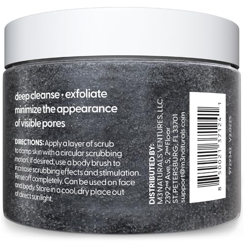 M3 Naturals Exfoliating Charcoal Scrub with Collagen & Stem Cells – Salt Scrub for Body Toning, Cellulite, Armpit Detox, and Skin Smoothing for Face, Feet, and Body by M3