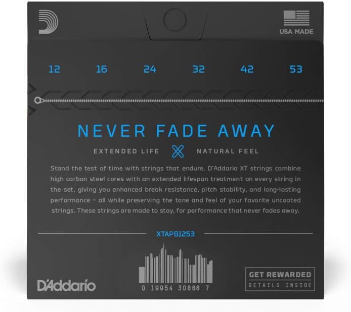 D'Addario XTAPB1253 XT Phosphor Bronze Acoustic Guitar Strings, Light, 12-53 : Home & Kitchen