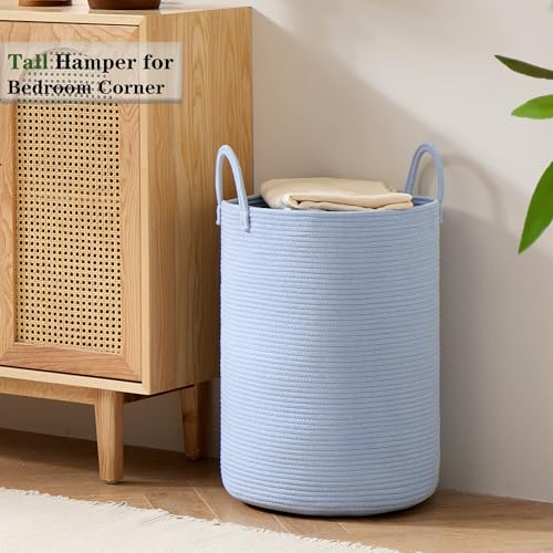 Image of 80L Large Blue Hamper Tall Woven Laundry Basket