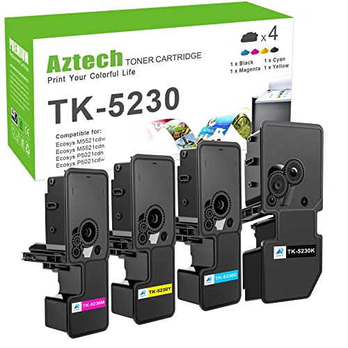 Aztech TK-5230 TK5230 Kompatibel als Ersatz für Toner Kyocera Ecosys M5521cdw P5021cdn P5021cdw M5521cdn TK-5230K TK-5230C TK-5230Y TK-5230M TK 5230 5230K (Schwarz Cyan Gelb Magenta, 4er-Pack) Cover