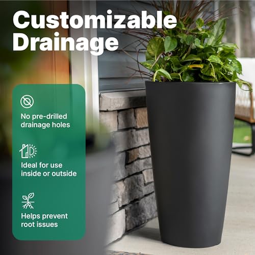 Step2 Tremont Tall Round Tapered Planter 2-Pack, 28 in Resin Planters, Self-Watering, Onyx Black - image 6
