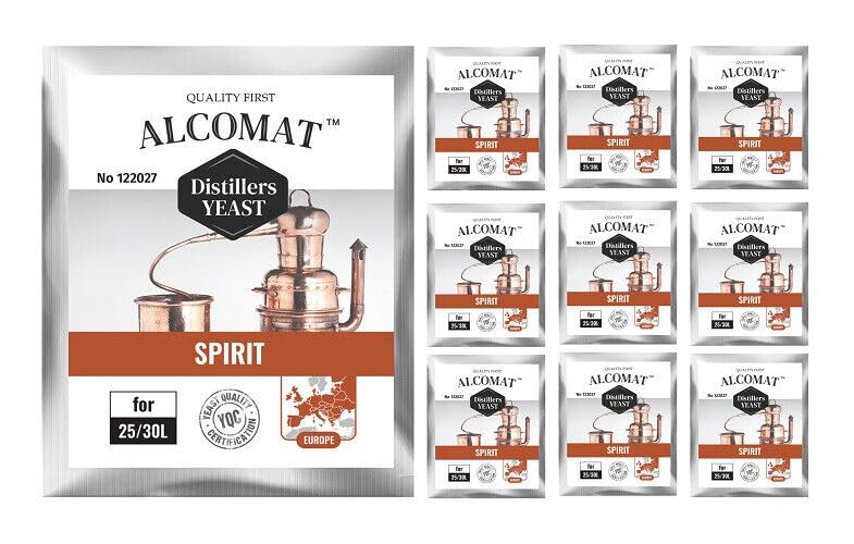 Brennhefe für Spirituosen 10er Pack - Destillationshefe für Alkoholproduktion bis 18% - Fermentationstemperatur 25-33°C - Ideal für Rotwein & Weißwein