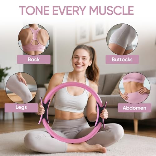 Home Pilates Kit for Women Pilates Equipment Ring and Ball Set Magic Circle Hoop with 5 Resistance Bands Compact Toning Fitness Essentials Starter Set Accessories - Image 5