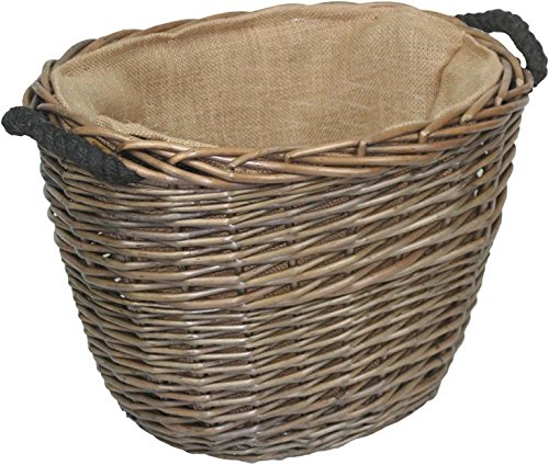 Juta foderato portalegna ovale corda manici in vimini Home Storage cesto da camino