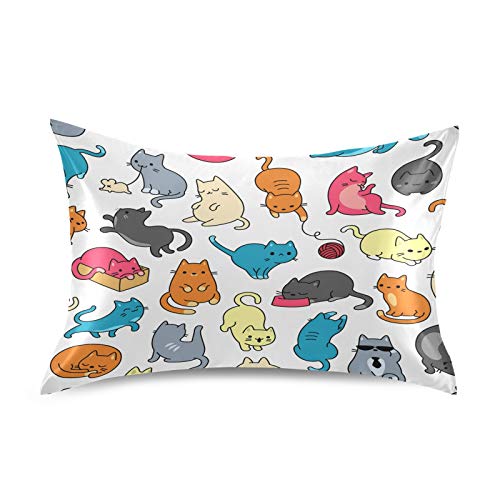 Blueangle Color Cartoon Cat Satin Pillowcase for Hair and Skin Silk Pillowcase, Standard Size(20x26 inches) - Satin Pillow Covers with Envelope Closure