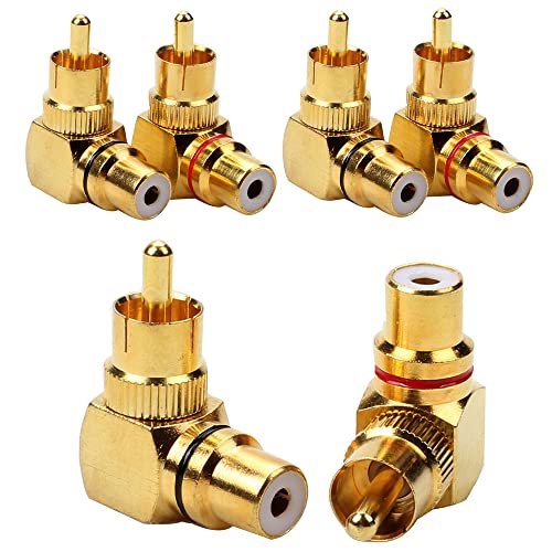 Urtop 6 Pack Right Angle RCA Adapter, Gold Plated 90 Degree RCA Male to RCA Female Connector, 90Â° Female to Male L Shape AV Adapter (3 Black + 3 Red)
