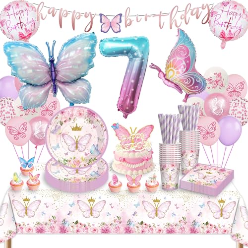 Schmetterling Partygeschirr Set, 7 Jahre Schmetterling Geburtstag...