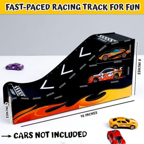 Image of Toy Car Display Track for Hot Wheels Style Cars, 1:64 Diecast Car Storage Organizer, Kids Car Parking Garage with Racing Ramp, Holds up to 22 Mini Cars, MDF Tabletop Display Rack for Boys Room Gift