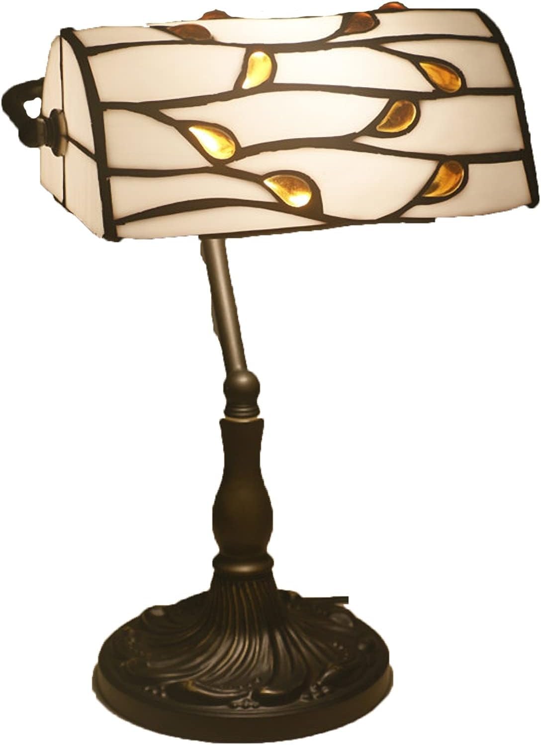 DFAEEKIYO Tiffany Desk Lamp Retro Banker Bedside Stained Glass Handmade Lampshade(Colorful)