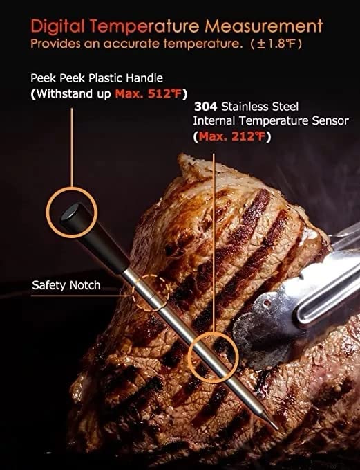 review Smart Meat Thermometer with Bluetooth,Food Thermometer with Smart Alert,165ft Wireless Range, IP67 Waterproof, Dishwasher Safe for The Oven, Grill, Kitchen, BBQ, Smoker,Kitchen, Garden, Rotisserie