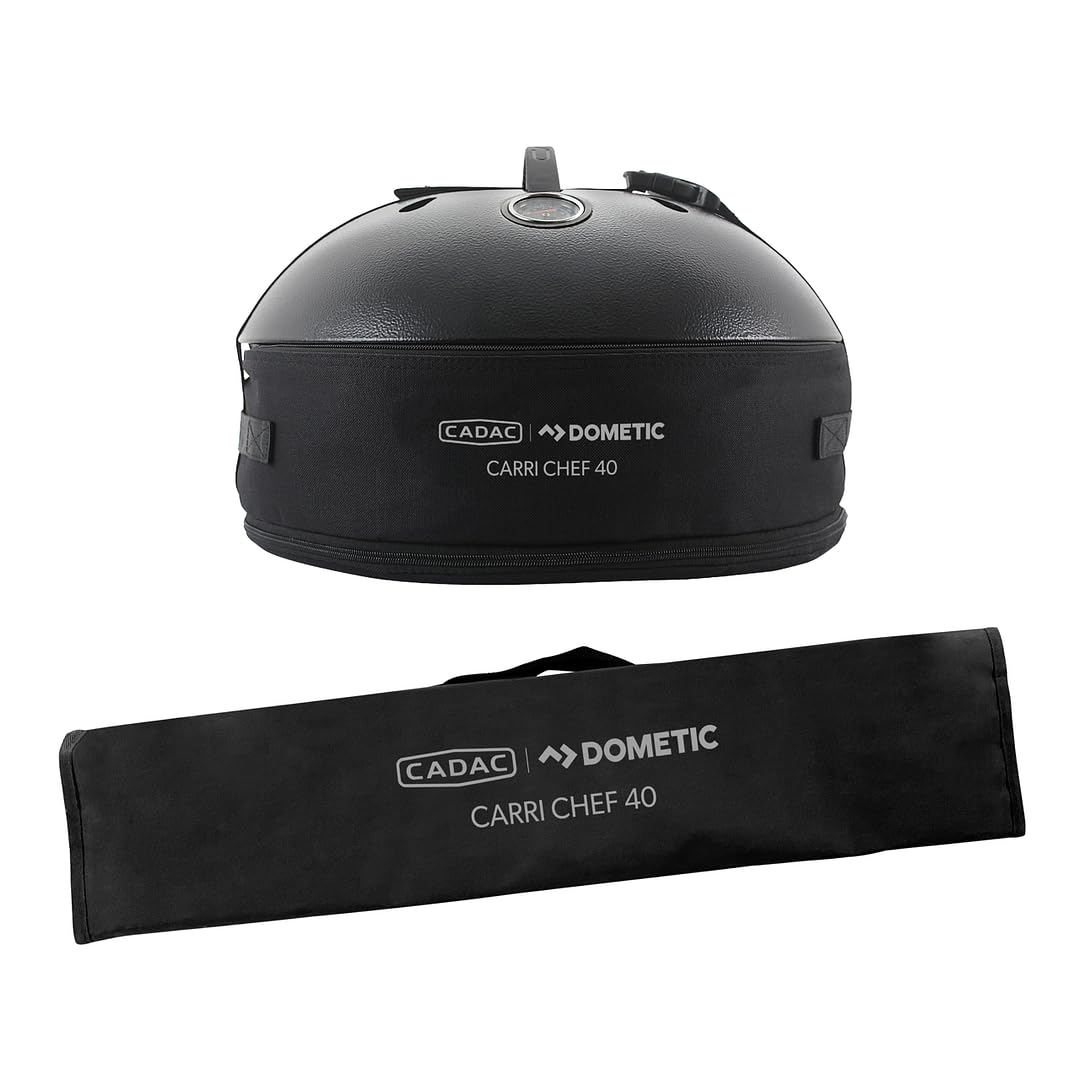Barbacoa de gas portátil CADAC Carri Chef 40-30 mbar | Parrilla de 40 cm con patas ajustables, tapa cortavientos y termómetro, Ideal para camping y picnics, Uso en exteriores