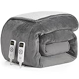 EHEYCIGA Heated Blanket Electric Blanket King Size - Heating Blanket with 9 Heating Levels & 10 Hours Auto Off, Soft Cozy Sherpa Washable Dual Control Blanket with Fast Heating, 90 x 100 Inches