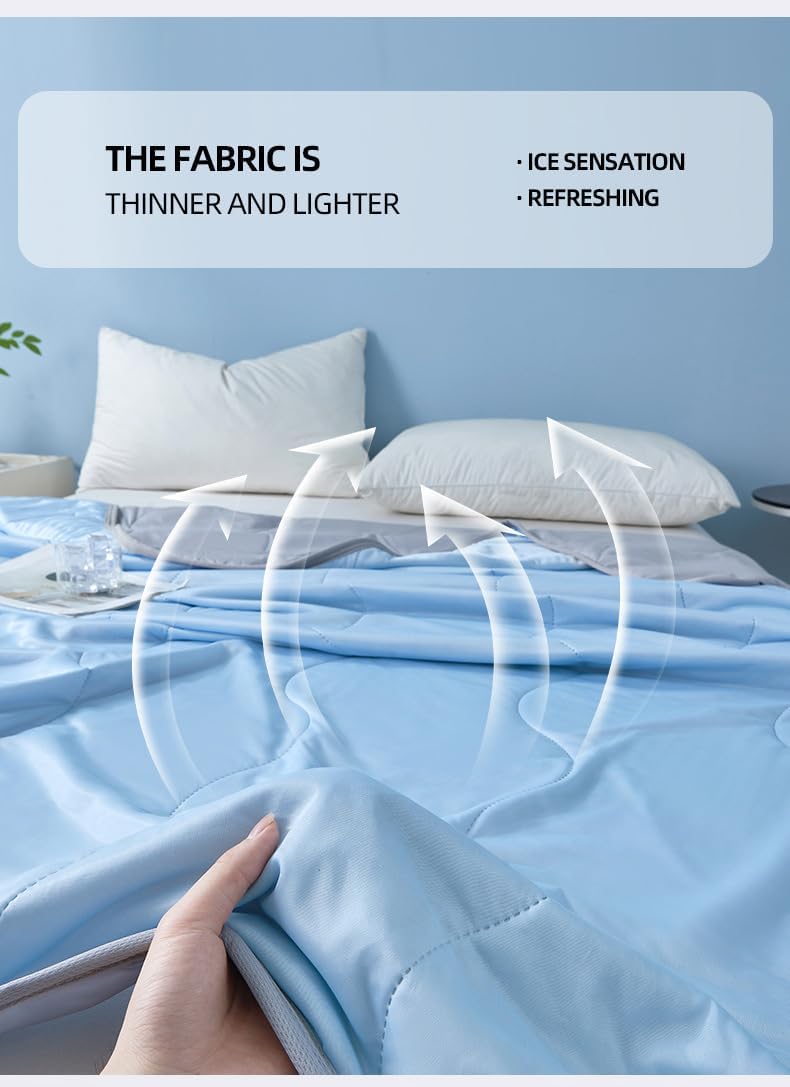 Lightweight Summer Blanket, Cooling Comforter for Hot Sleepers, Thin Air Conditioner Quilt for Bed Couch Sofa, Machine Washable, 3 Colors 4 Sizes (Blue, Twin 100 ×150)
