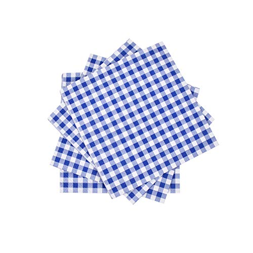 Gatherfun Cocktail Napkins 3-ply 80PCS Blue and White Gingham disposable Paper Napkins Beverage napkins for Restaurant Bar Picnic Birthday Party