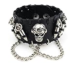 LAFATINA Herren Breites Biker Lederarmband Gotik Punk Rock Leder Armband Armreif mit Ketten Druckknopf Verstellbaren