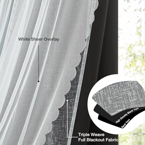 Image of Amzdecor Ombre Double Layer Full Blackout Window Curtains 52 inchx95 inch Grommet