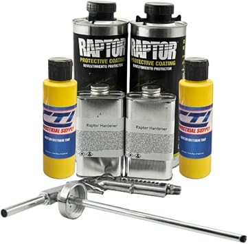 Raptor Truck Bed Liner Kit with Colored Safety Yellow Tint and Spray Gun - 2 Liters - Protective Spray On Paint for Coating Trucks, Tailgates, Vehicle Undercoating - Tintable Bedliner Formula