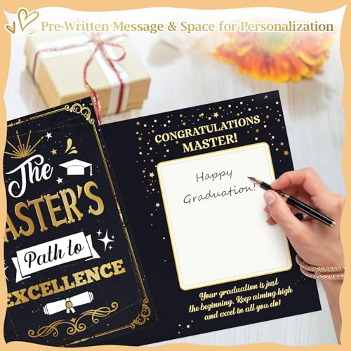 Image of FLYAB Masters Degree Graduation Gift - 5.5 inchx8 inch Masters Degree Graduation Card with Envelope Gold Foil Design Path to Excellence Inspirational Grad Card for Her Him Men Women Graduates