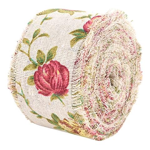 DIY Vintage Burlap Ribbon Roll Rose Flower Printed Jute Ribbon Hessian Belt Strap Wedding Cloth Decoration 10m Cover