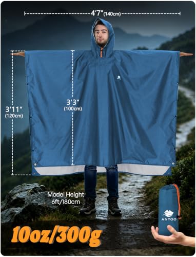 Image of ANYOO Hooded Rain Poncho for Adults Waterproof Lightweight Rain Coat for Men Women Reusable Rain Jacket for Emergency Outdoor