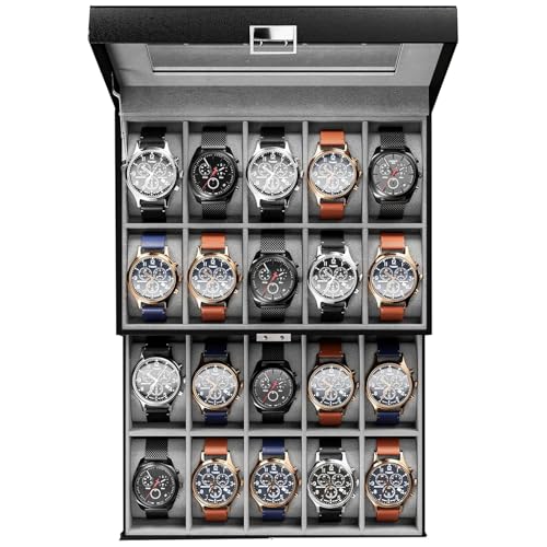 ProCase 20-slot Watch Box with Glass Lid, Black