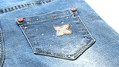 KIDSCOOL SPACE Kids Flowers Butterfly Rhinestone Sticked Pearl Decor Jeans Slim Jeans, Azul, 5-6 ano