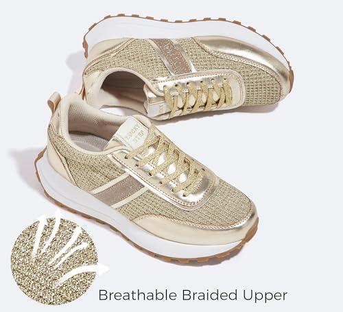 LUCKY STEP Women Platform Walking Shoe Fashion Retro Classic Casual Trainers Braided Rhinestone Sneakers Tennis Running Walking Shoes4