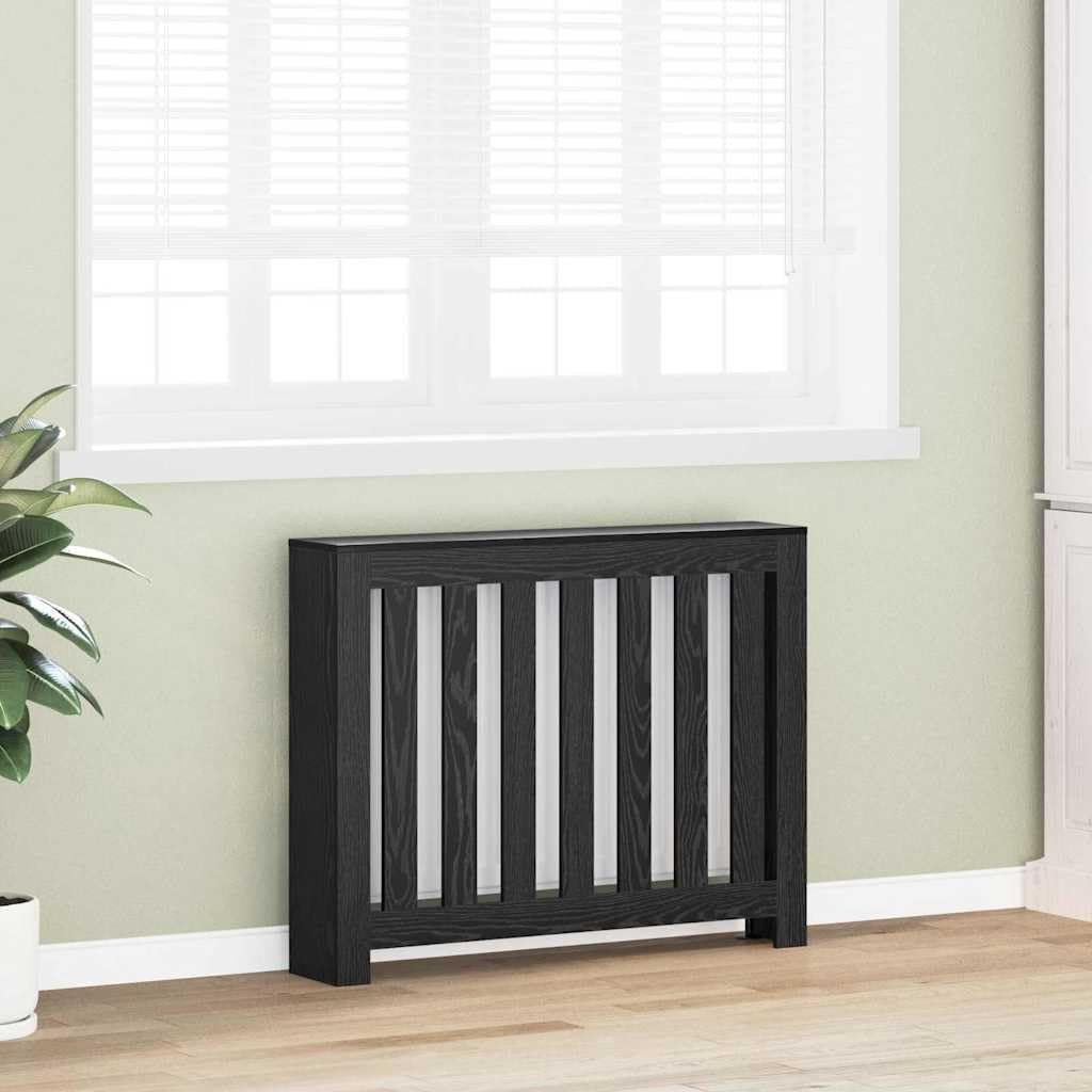 Heizkörperabdeckung Schwarz Eichen-Optik aus Holzwerkstoff 104 x 20 x 82 cm mit oberem Regalfach für Wohnzimmer, Bad, Küche zur Wärmeaufwertung