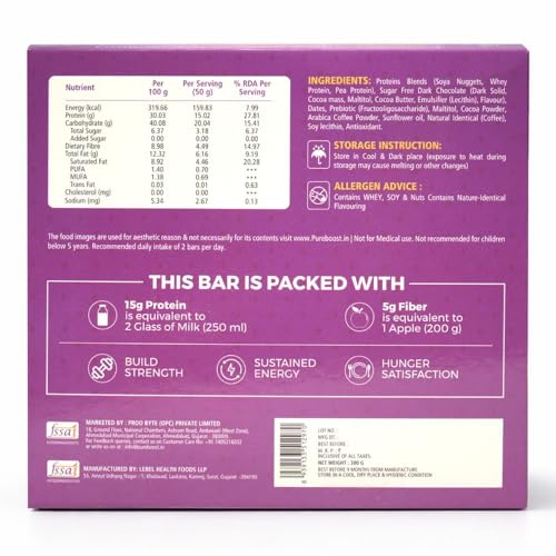 Image of Coffee Mocha Protein Bar |15g Protein Energy Bar | Gluten Free High Fiber Healthy Snack | Zero Added Sugar Nutrition Bar | Pre & Post Workout Gym -50g (Pack of 6)