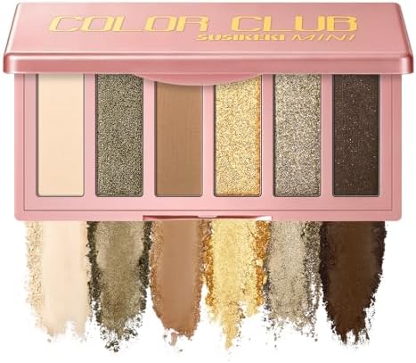 SUSIKEKI Neutral Nude Matte & Shimmer Eyeshadow Palette with Brush - 6 Colors Mini Travel Size, Highly Pigmented Olive-colored Tone Eye shadow, Long Lasting Vegan Makeup Palette for Daily Use 04