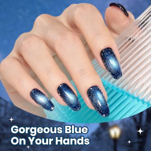 Image of Beetles Blue Gel Nail Polish Set, 6 Colors Navy Teal Glitter Gel Polish | Deep Blue Shimmer Gel Includes navy, teal and dark blue glitter shades with reflective sparkle, soak off UV /LED gel formula.