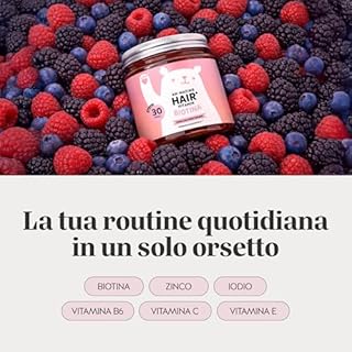 Biotina Gummies Ah-mazing Hair – Integratori per Capelli – Formula Potenziata – 10.000 µg di Biotina, Zinco, Vitamina B6, C, E e Iodio – 30 pezzi (1 Mese), Vegane, Senza Zucchero, Bears with Benefits