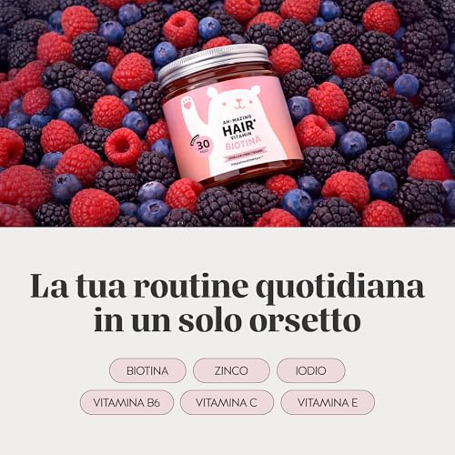 Biotina Gummies Ah-Mazing Hair – Integratori Per Capelli – Formula Potenziata – 10.000 µG Di Biotina, Zinco, Vitamina B6, C, E E Iodio – Pack 2X30 (2 Mesi), Vegane, Senza Zucchero, Bears With Benefits - 4