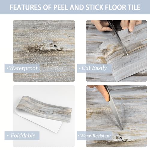 Image of Peel and Stick Floor Tile, Vinyl Flooring Self Adhesive and Durable, Natural Wood Look Floor Tiles Peel and Stick Waterproof for Transfer Bedroom, Kitchen, RV, Bathroom and Living Room (10 PCS)