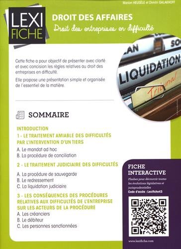 Télécharger Droit des affaires : Droit des entreprises en difficulté Livre eBook France