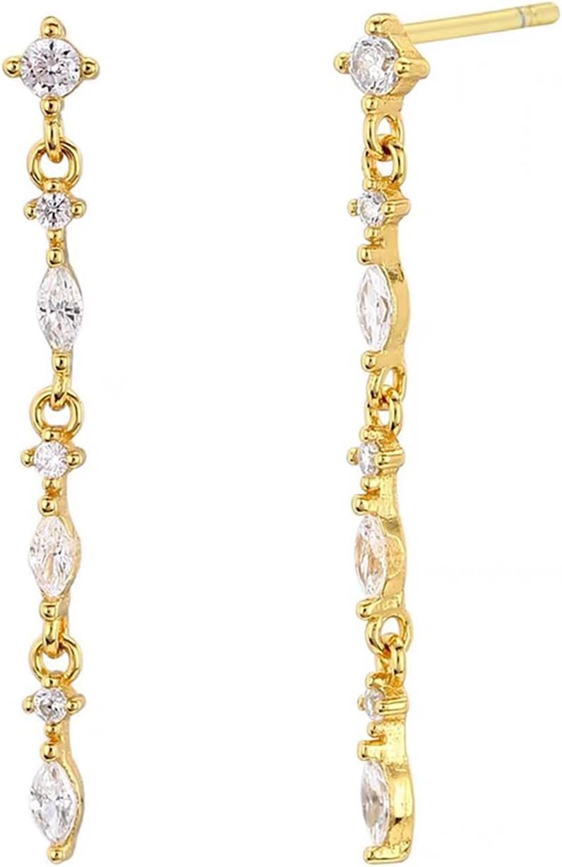 Long CZ Drop Earrings for Women - Lightweight Tassel Dangle Earrings, Everyday Elegant Earrings Gift for Her