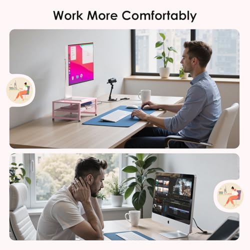 Image of ECOLOVI 2-Tier Computer Monitor Stand Riser, Printer & Laptop Stand, Office Desk Accessories, Workspace Desk Organizer for Home Office Supplies, Pink