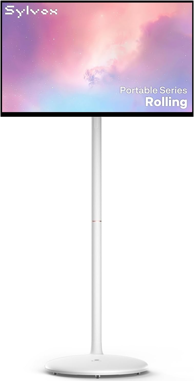 SYLVOX Portable TV on Wheels, 32-Inch Smart Rolling TV with Touch Screen, 1080P Display, Android 14, Built-in 10000mAh Battery, 60Hz, Full Swivel Rotation