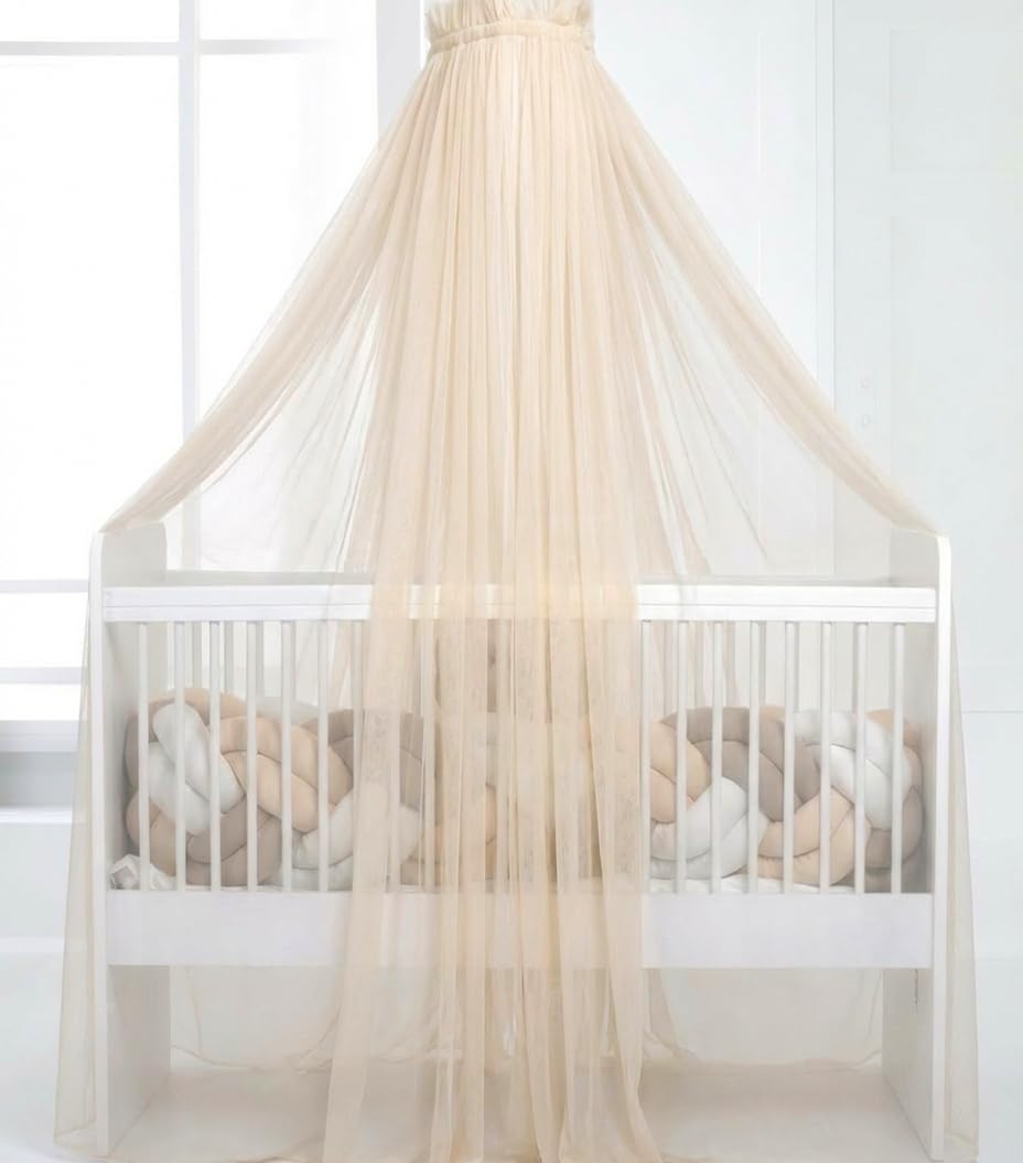 Baby Fancyroom Dosel para cama de bebé, mosquitera, cama auxiliar, decoración de habitación de bebé, dosel para habitación infantil, de tul premium (beige claro)
