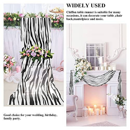 Zebra Grain Summer Chiffon Table Runners Soft With Ribbon Animal Print Pretty Romantic Table Decorations For Weddings Baby Shower Birthday Party Holiday Decor 18X108 Inch Long #TOP5