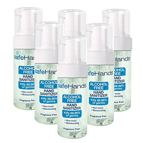 SafeHands #1 Alcohol Free Foam Hand Sanitizer Brand, Fragrance Free, 1.75 Oz (6-Pack)